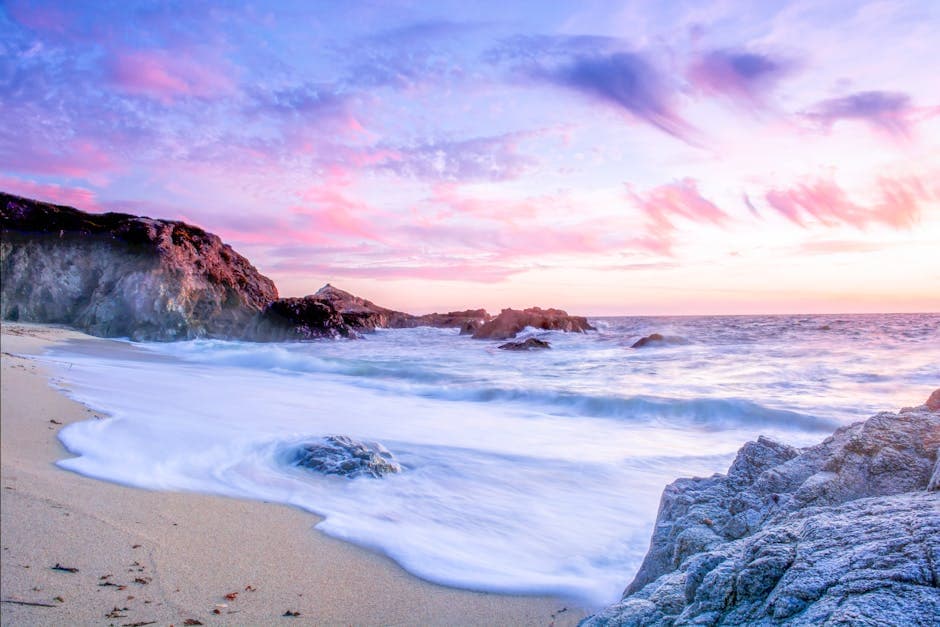 Wild rocky coastline and rolling surf along the Sonoma Coast near Bodega Bay