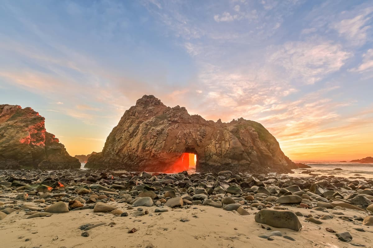 Pfeiffer Beach rock arch in Big Sur, California