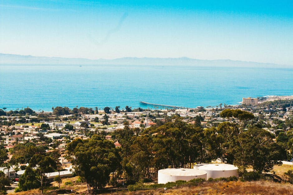 Ventura pier extending into calm Pacific Ocean waters