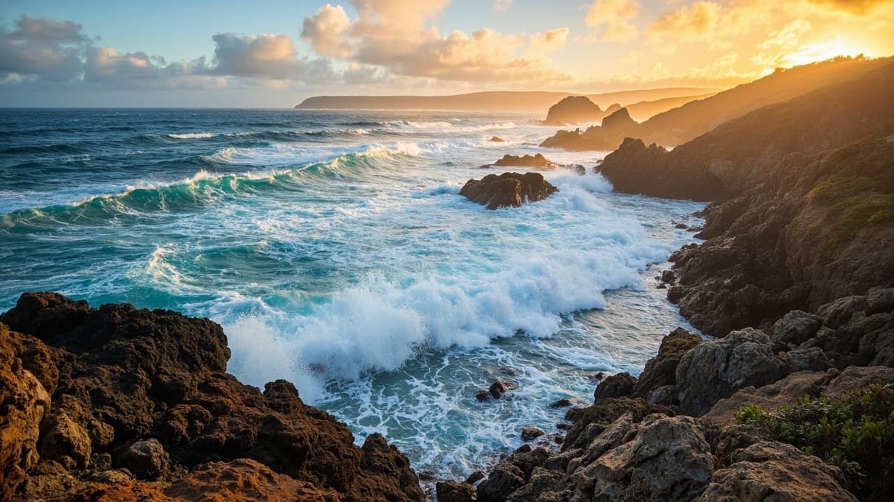 Pacific Ocean waves crashing on Central Coast shoreline at Montaña de Oro