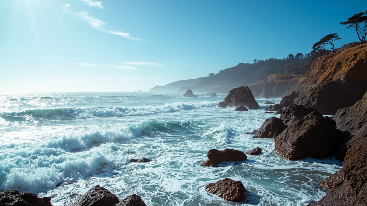 Pacific Ocean waves at Central Coast with sunny skies