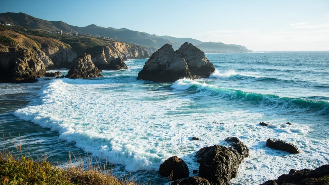 Pacific Ocean waves at Central Coast with sunny skies
